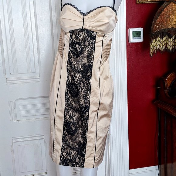 bebe Dresses & Skirts - Bebe Lace Panel Champagne Corset Dress NWT